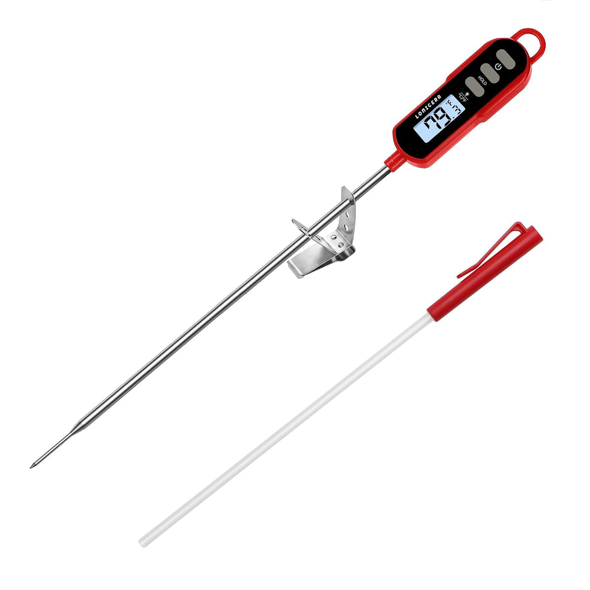 Digital Candy Thermometer with Pot Clip, 11-Inch Probe, Red