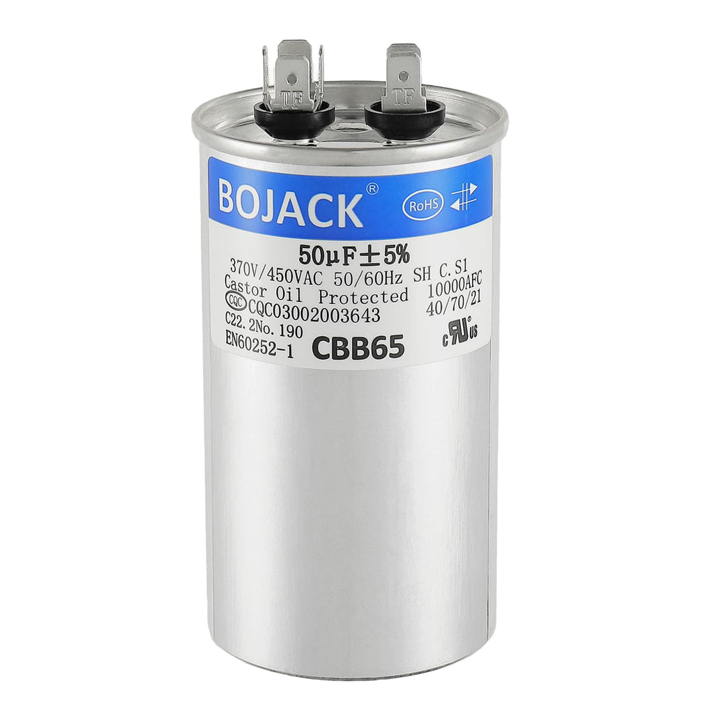 BOJACK 50 uF ±5% 50 MFD 370/450 V CBB65 Round Run Start Capacitor for AC Motor Run or Fan Start and Cool or Heat Pump Air Conditione