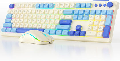 Wireless Keyboard and Mouse Combo, RGB Backlit Rechargeable 2000 mAh Battery, Wireless Computer Keyboards, Tri-Mode