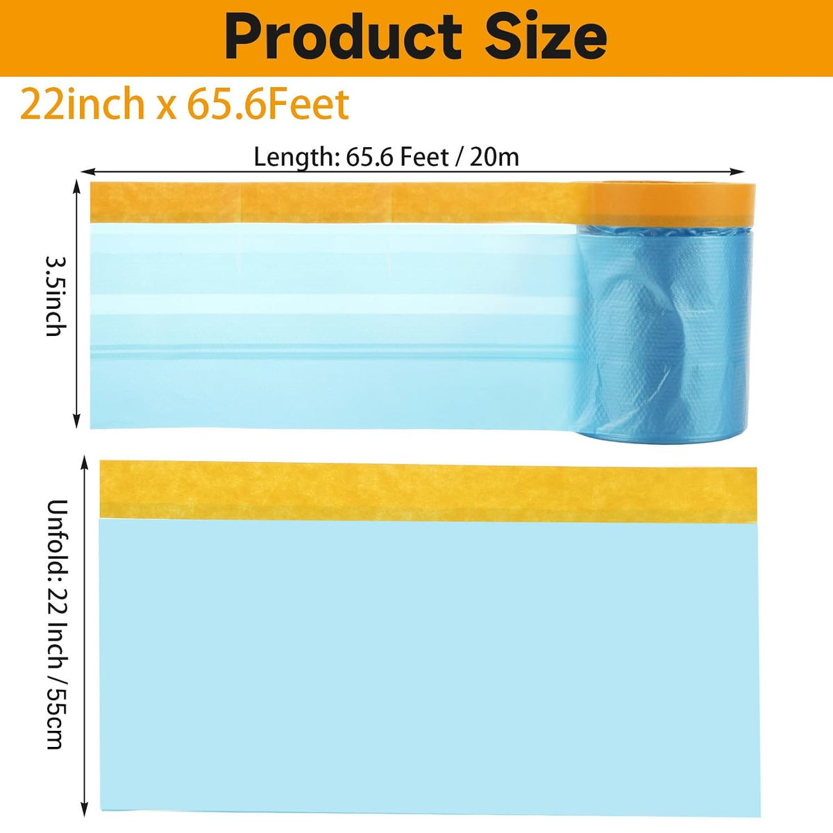 8 Rolls 22" x 66' Painters Plastic Sheeting, Pre-Taped Masking Film, Tape and Drape Drop Cloth for Painting