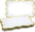 24 Pcs Disposable Paper Serving Trays 9x13 Inch Gold Rim White