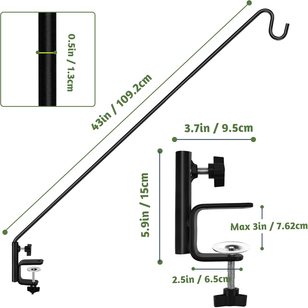 Extended Reach Deck Hook Wall Pole Wall Mounted Deck Hook Extensible and 43 inch Wall Bracket for Hanging Bird