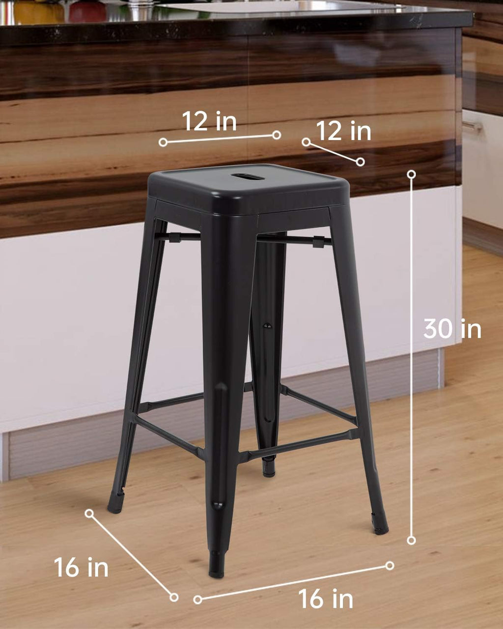 30" Metal Bar Stools | Black | Set of 4