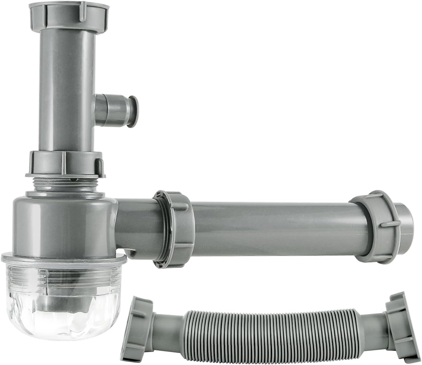 Kitchen Sink P-Trap Kit, 1-1/2 Inch Adjustable Drain Pipe with Flexible & Straight Pipes, Dishwasher Connection