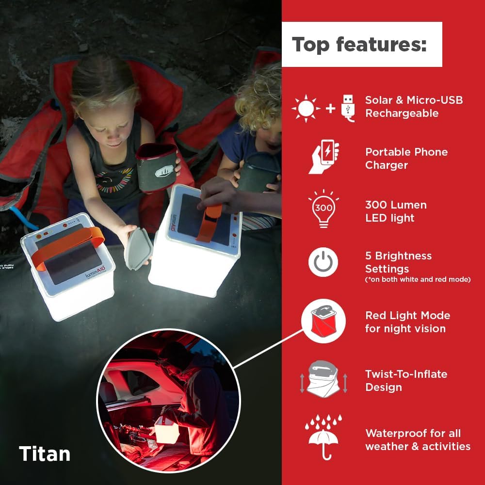 2-in-1 Solar Camping Lantern and Phone Charger - Inflatable LED Lamp for Camping, Hiking and Travel - Emergency Light