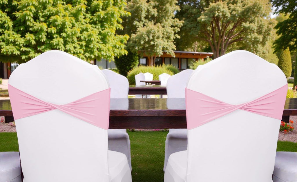 Pack of 100 PCS | Pink | Spandex Chair Sashes Bows Without Buckle | Stretch Elastic Banquet Universal Folding Chair