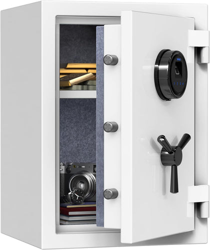 Deluxe Biometric Safe Box,Digital Fingerprint Fireproof Waterproof Safe with Touch Screen,Removable Shelf and 3 Spoke