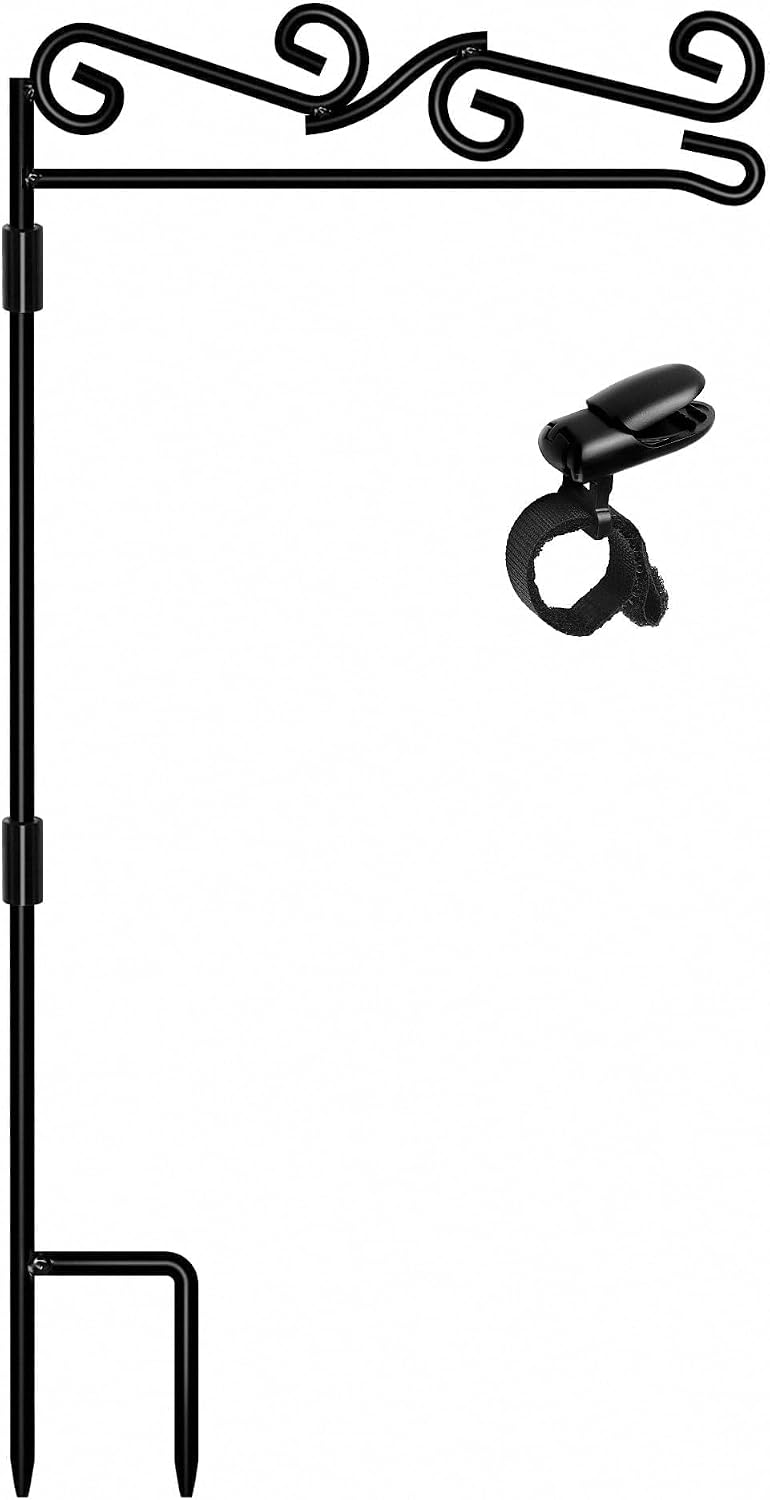 Garden Flag Stand, Premium Garden Flag Pole Holder Black Metal Powder-Coated Weather-Proof Paint, 37.8"H x 15.5"W For