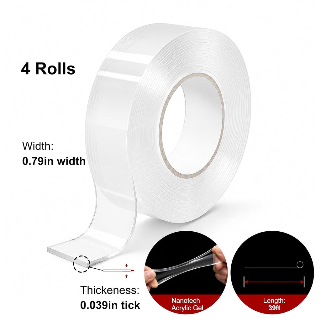 Double Sided Nano Tape, Clear, Removable, No Residue, Reusable, 300cm/9.85 Ft Roll