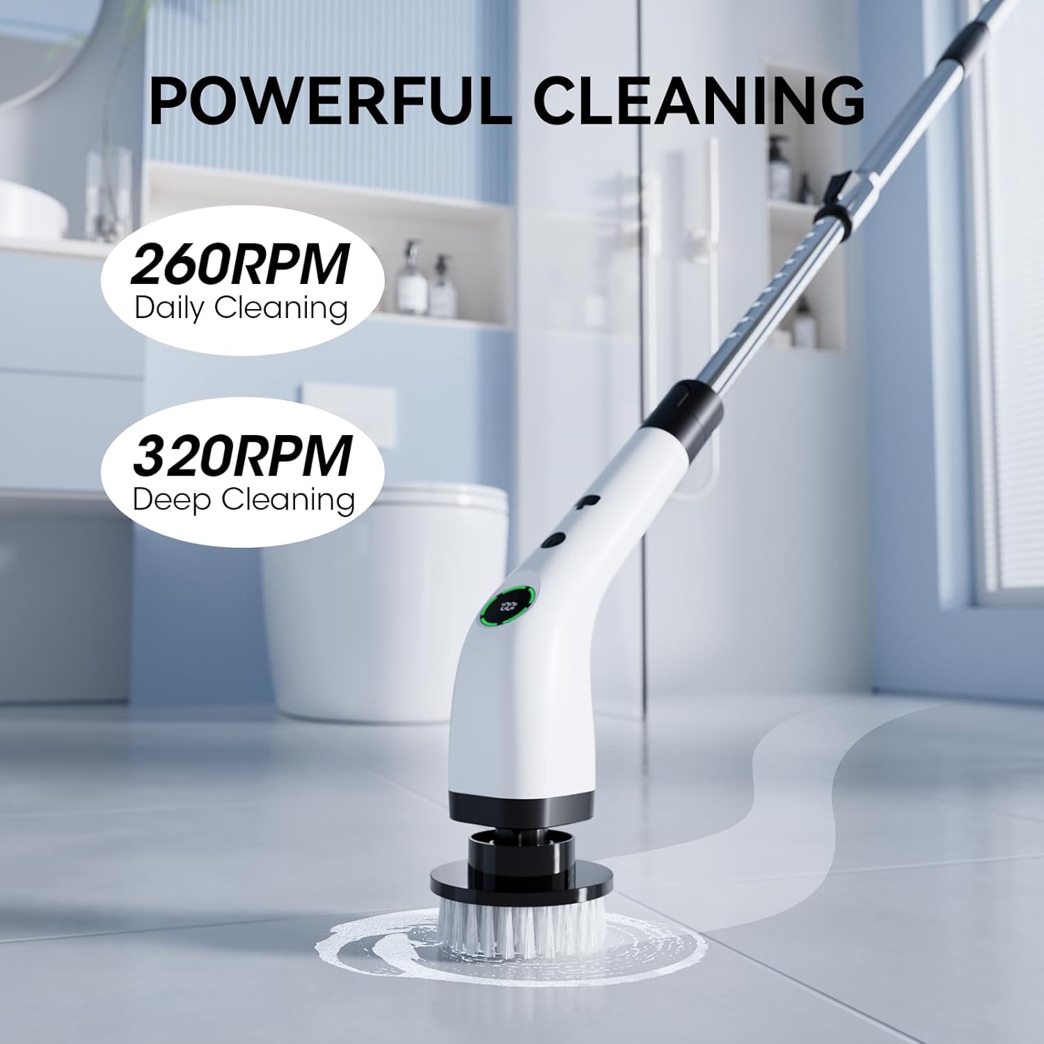 Electric Bathroom Cleaning Brush, Cordless Spin Scrubber Full Body Waterproof IPX7 with Adjustable Handle, 8
