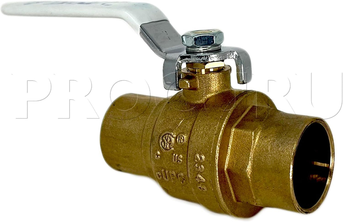 PROCURU 2-Pack 1-Inch Sweat (CxC) Heavy Duty Brass Ball Valve, Full Port, 600 WOG, Certified Safe (3BC100-2P)