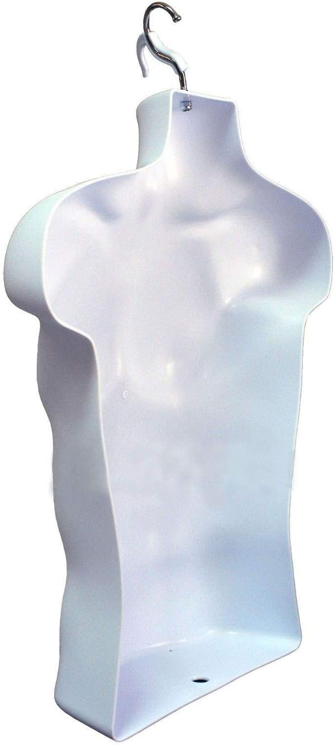 Male Mannequin Torso Hollow Back Body Stackable Dress Form with Hanging Hooks for Tshirt Display, Countertop, Craft