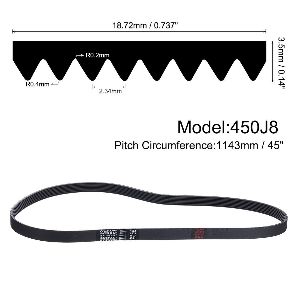 uxcell 450J8 PJ V-Ribbed Belt 8 Ribs 45" L x 0.74" W x 0.14" H, EPDM