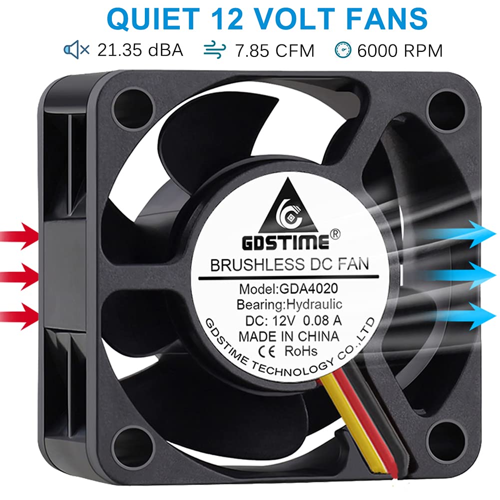 GDSTIME 40mm Fan 12V 3Pin 40mm x 40mm x 20mm 4020 DC Brushless CPU Cooler