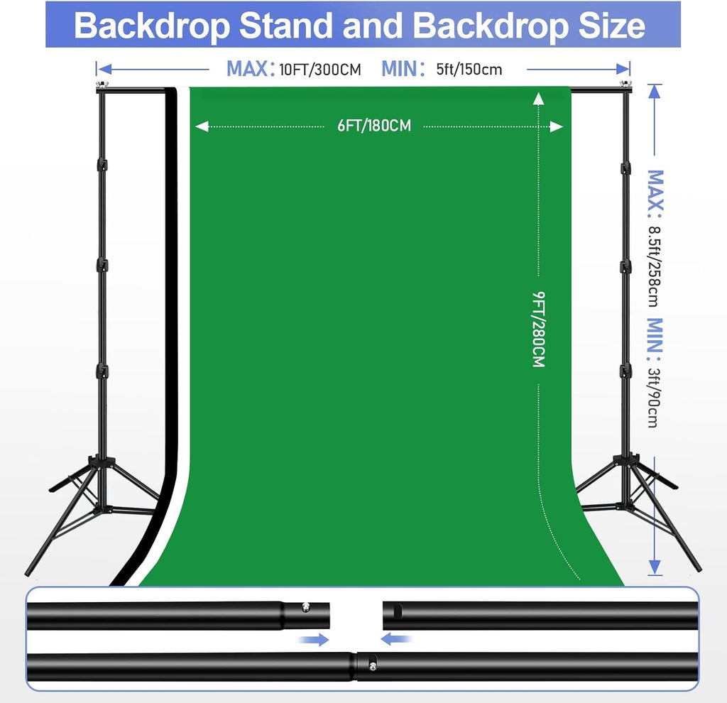 Green Screen Backdrop Kit 8.5x10FT with 3Pcs 6x9ft Backdrop for Party | Adjustable Background Stand with