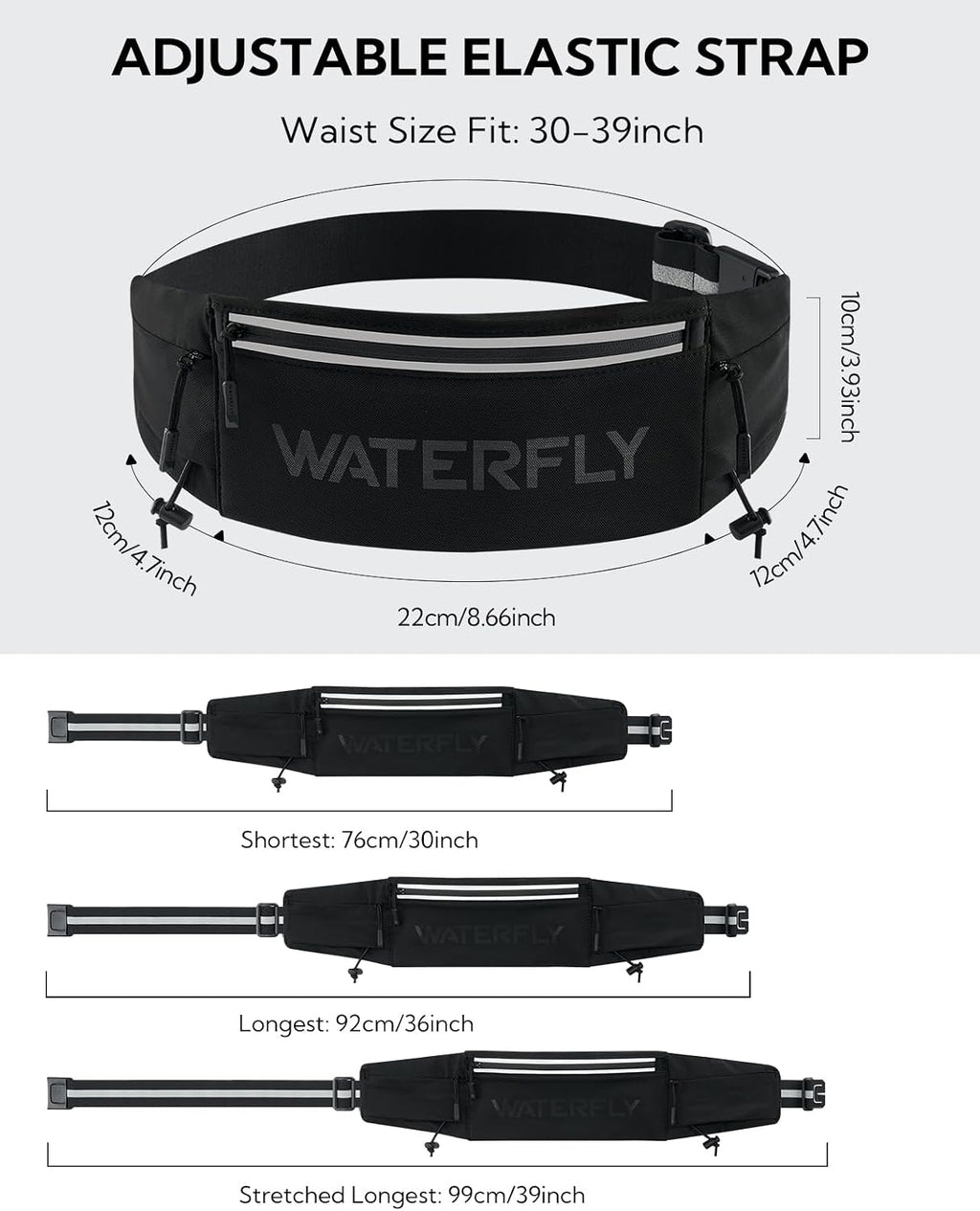 Running Belt Fanny Pack, Runner Race Belt with Bib Clip Black | Breathable, 3 Pocket Waist Bag for Men Women, Phone