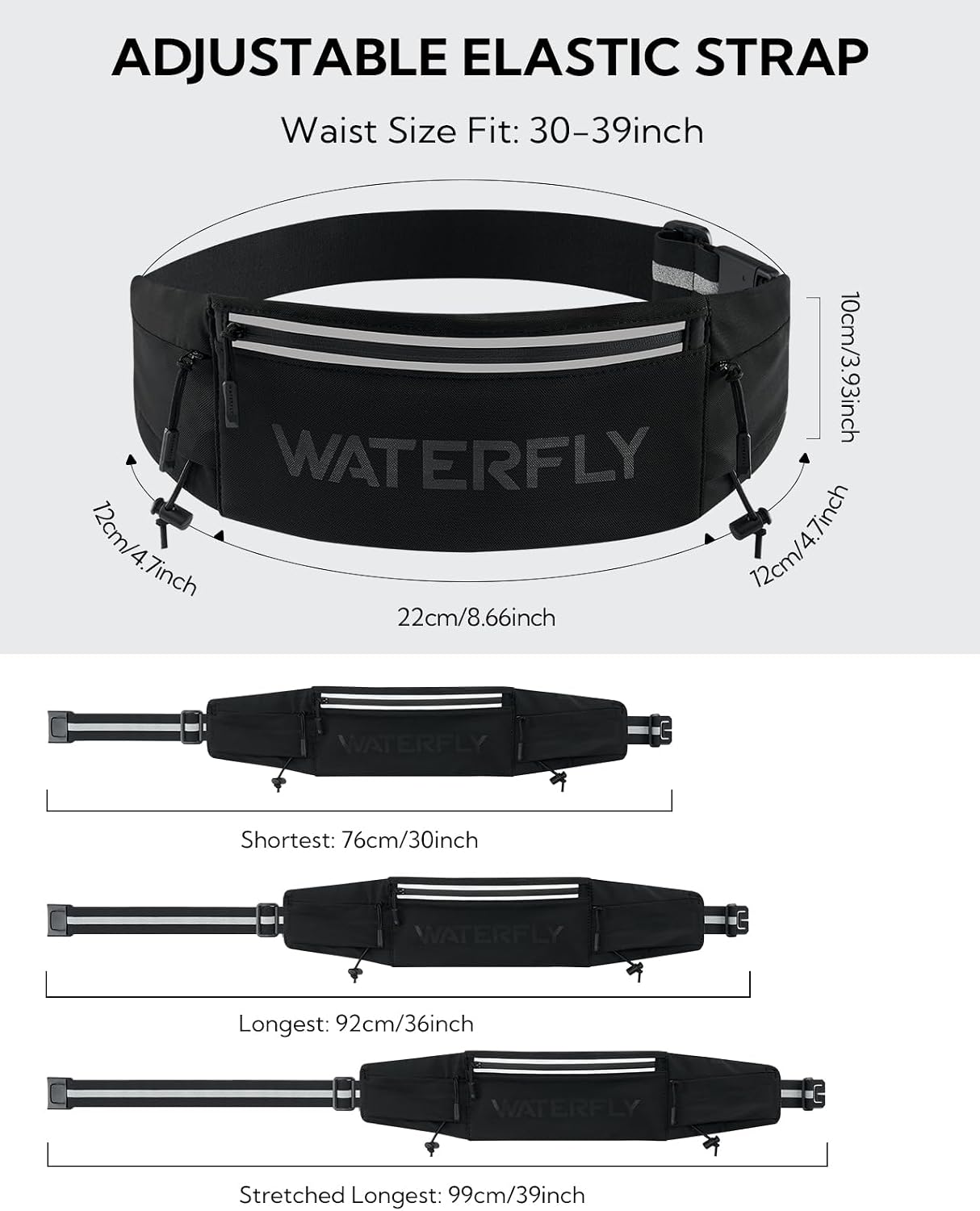 Running Belt Fanny Pack, Runner Race Belt with Bib Clip Black | Breathable, 3 Pocket Waist Bag for Men Women, Phone