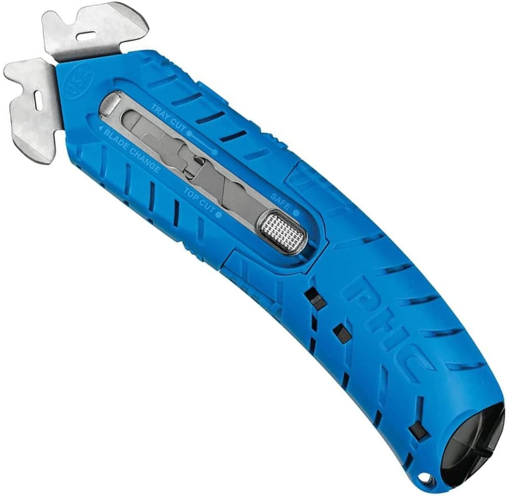 S8 Safety Cutter, Ambidextrous Retractable Utility Knife with Ergonomic Design, Bladeless Tape Splitters, Steel