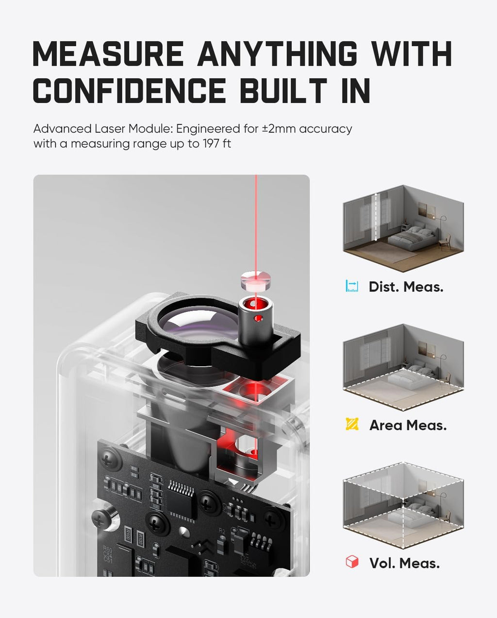 A11 Ultra 3-in-1 Laser Measuring Tool, 197Ft Digital Laser Distance Measure with IPS Touch Screen & Side LCD, Wheel