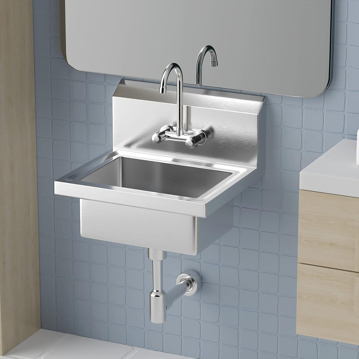 Upgraded Commercial Hand Wash Sink Stainless Steel Prep/ Bar Sinks - Wall Mount Utility Sink with Faucet, Heavy Duty