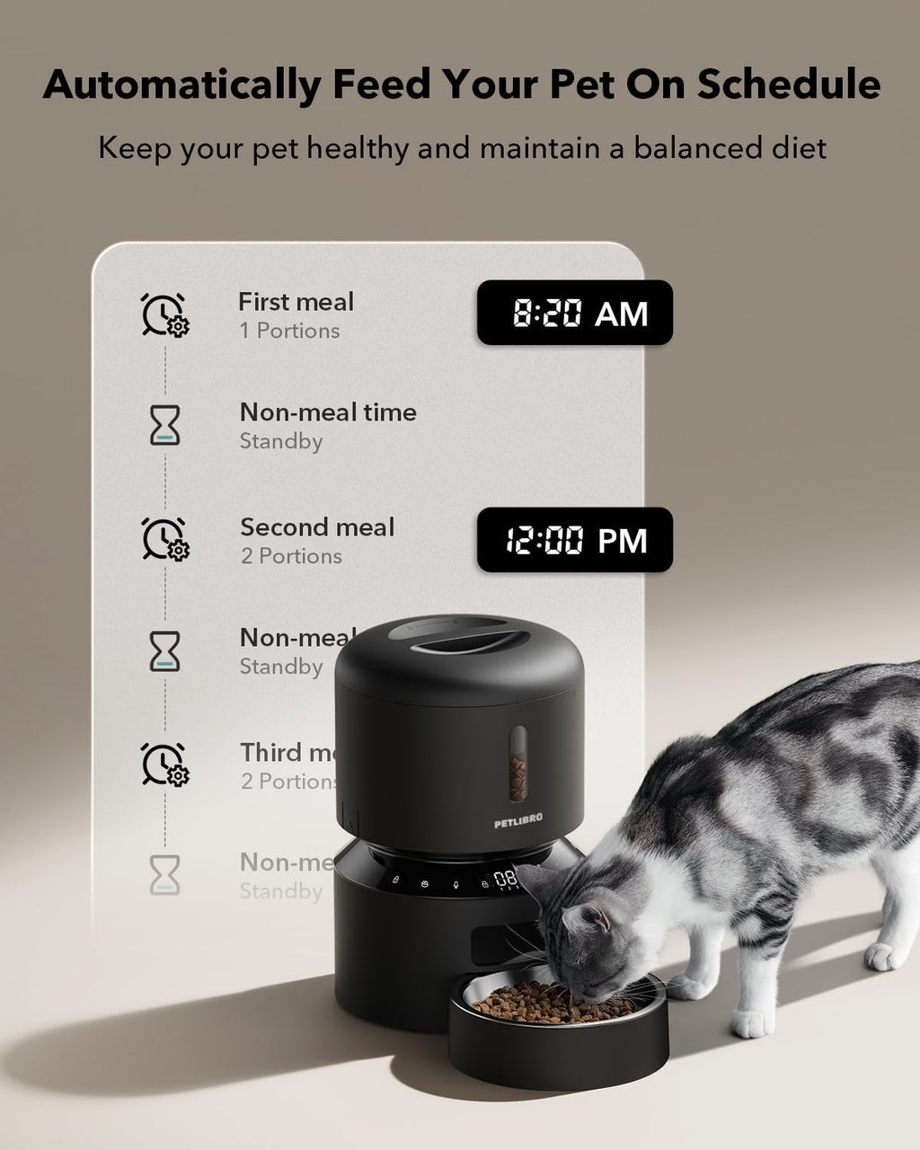 Automatic Cat Feeder, Timed Dry Food Dispenser for Cat & Small Dog