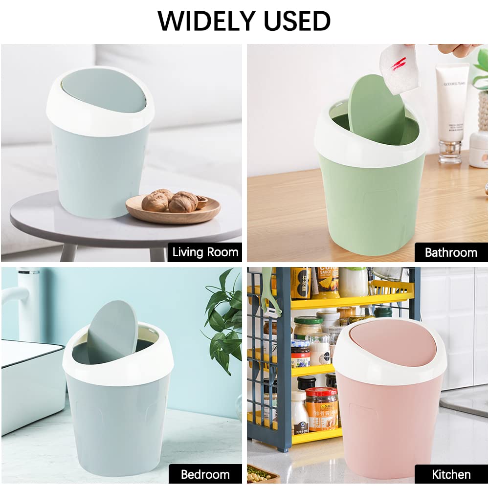 2 Pcs Plastic Mini Wastebasket Trash Can with 120 Trash Bags, Tiny Desktop Waste Garbage Bin with Swing Lid for Home