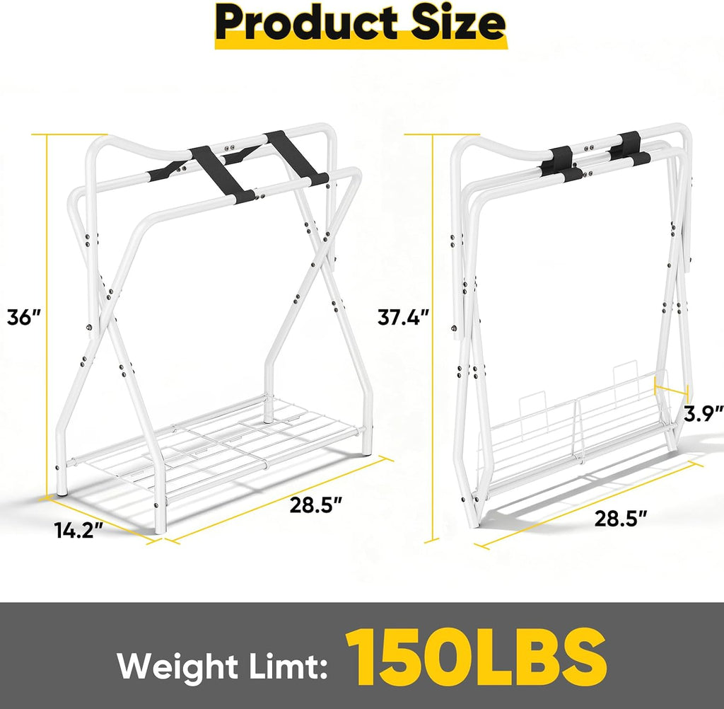 Horse Saddle Rack for English Saddle, Foldable Saddle Stand with Bottom Storage for Horse Tack, Saddle Pad Rack for