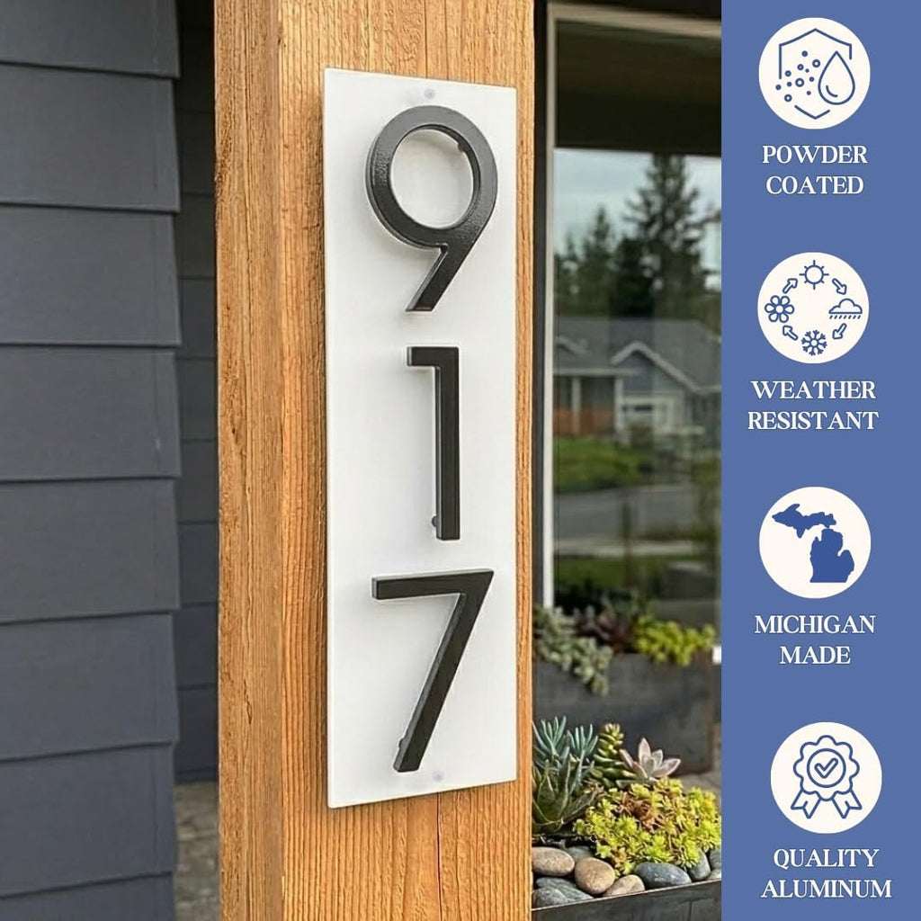Floating Modern Number Address Plaque Sign | Vertical, USA Made, Easy to Install, Aluminum, Custom Made, Weather