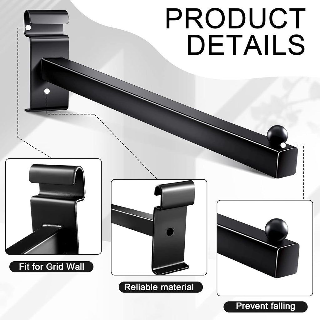 Black Gridwall Hooks 12 Inch Heavy Duty Grid Wall Hangers, 5 Pcs | Display Peg Hooks, Slat Wall Accessories for