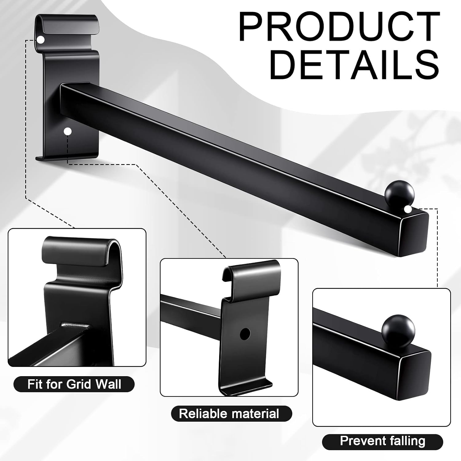 Black Gridwall Hooks 12 Inch Heavy Duty Grid Wall Hangers, 5 Pcs | Display Peg Hooks, Slat Wall Accessories for