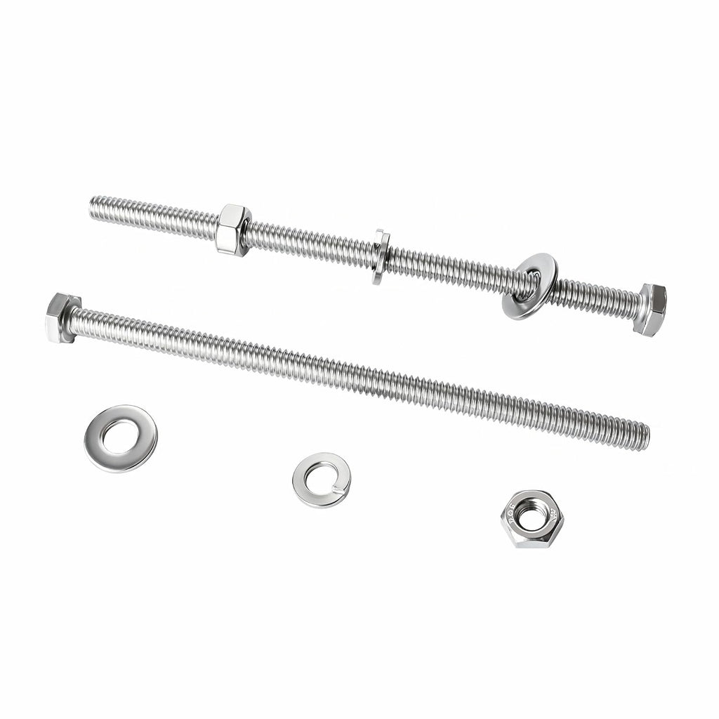 (6sets) 1/4-20x5 Hex Head Screw Bolt,Lock Nuts,Flat & Lock Washers Kits,304 Stainless Steel 18-8 Hex Screws Nuts and