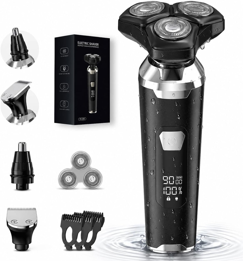 Electric Razor for Men: Wet/Dry Electric Shavers for Men - Upgraded Curved Shaving Foil, Low Noise High-Torque Motor