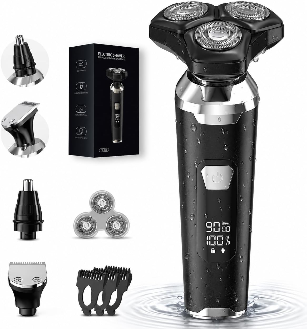 Electric Razor for Men: Wet/Dry Electric Shavers for Men - Upgraded Curved Shaving Foil, Low Noise High-Torque Motor