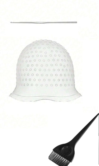 Silicone Hair Highlight Cap, Reusable Pre-Punched Dyeing Cap with Hook and Dye Brush