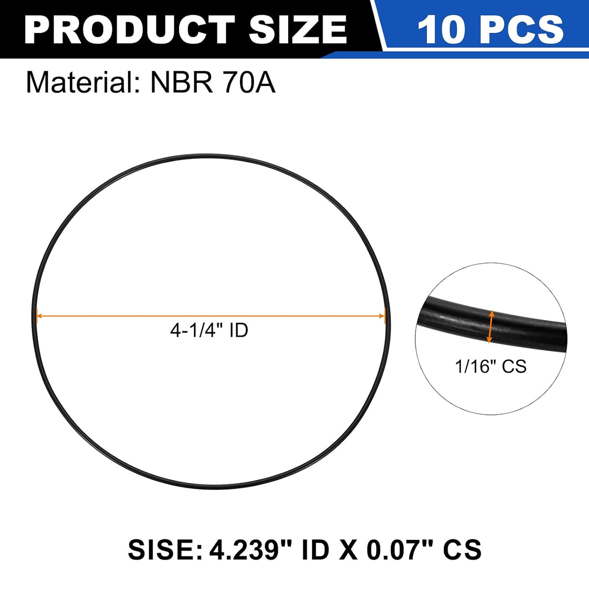 uxcell 10Pcs AS-046 NBR 70A O-Rings 4-1/4"ID x 1/16"CS/4.239"ID x 0.07"CS