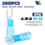 haisstronica 200PCS Heat Shrink Fork Terminals, 16-14 AWG, #10, Blue