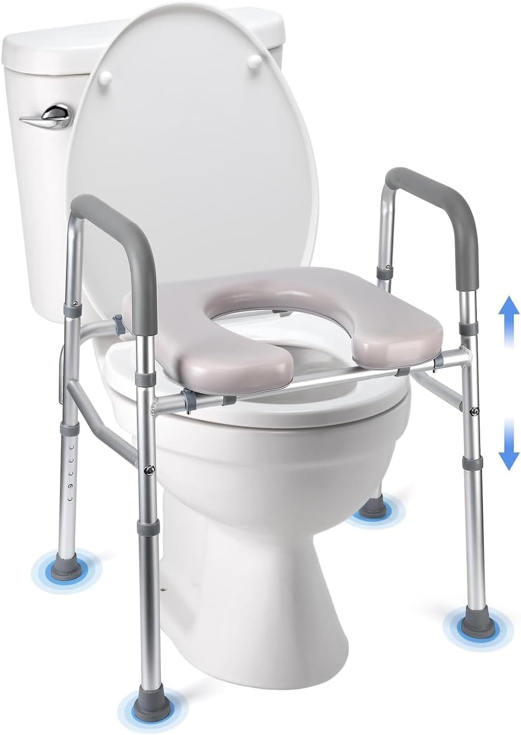 Raised Toilet Seat, 350LB Stand Alone Homecare Commode Bathroom Assist Frame for Elderly, Handicapped, Disabled