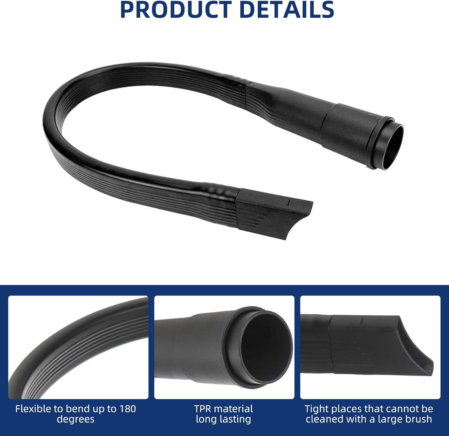 25" Flexible Vacuum Crevice Attachment Tool for Vacuum Hoses All 1-1/4" or 1-3/8" (32mm - 35mm) Flat Slot Nozzle