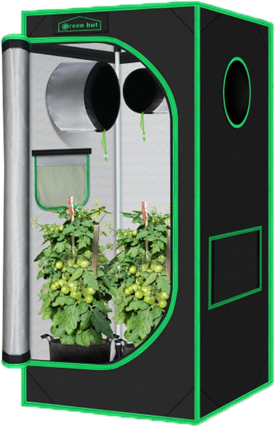 2x2 Green Hut Grow Tent 24"x24"x48" 600D Mylar Hydroponic Grow Tents | Observation Window, Removable Floor Tray, 100%