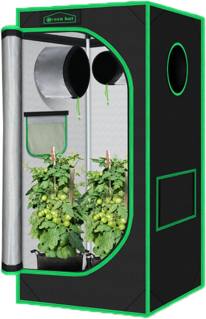 2x2 Green Hut Grow Tent 24"x24"x48" 600D Mylar Hydroponic Grow Tents | Observation Window, Removable Floor Tray, 100%