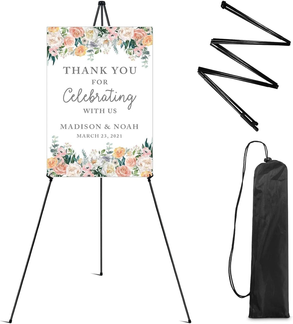63 Inch Easel Stand for Sign, Poster Stand and Wedding Sign | Instant-fold metal tripod with carry bag for welcome