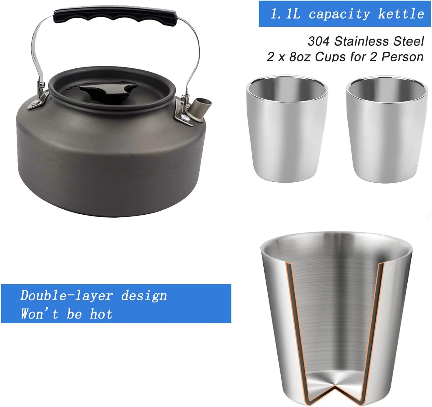 Peidesi 15pcs Camping Cookware Mess Kit,Portable Non-Stick Aluminum Alloy Cookware,Kettle Pot Frying Pan Plates Forks