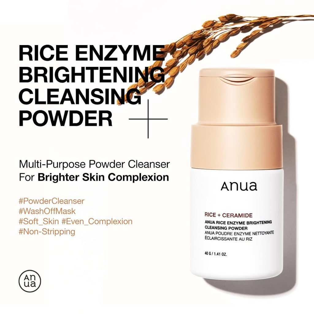 Rice Enzyme Brightening Cleansing Powder, Exfoliating Powder-to-Foam Cleanser, Smooth Texture & Clarity, Hydrating &