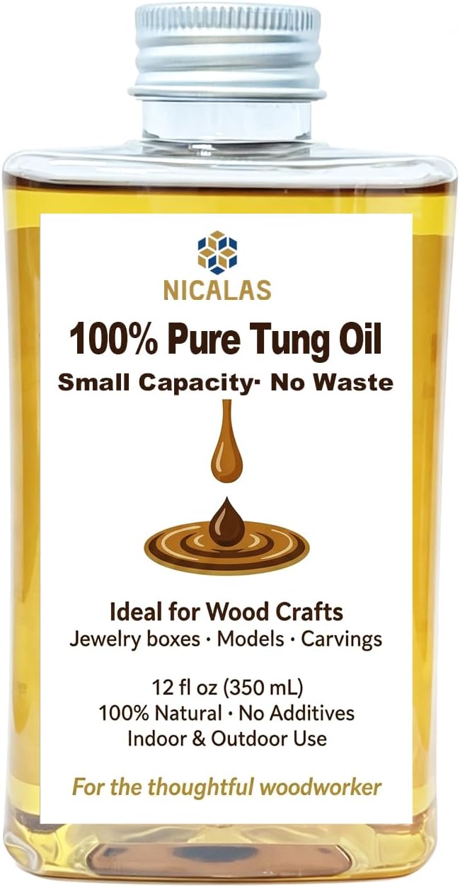 Pure Tung Oil 12oz, Natural Wood Finish for Furniture & Floors