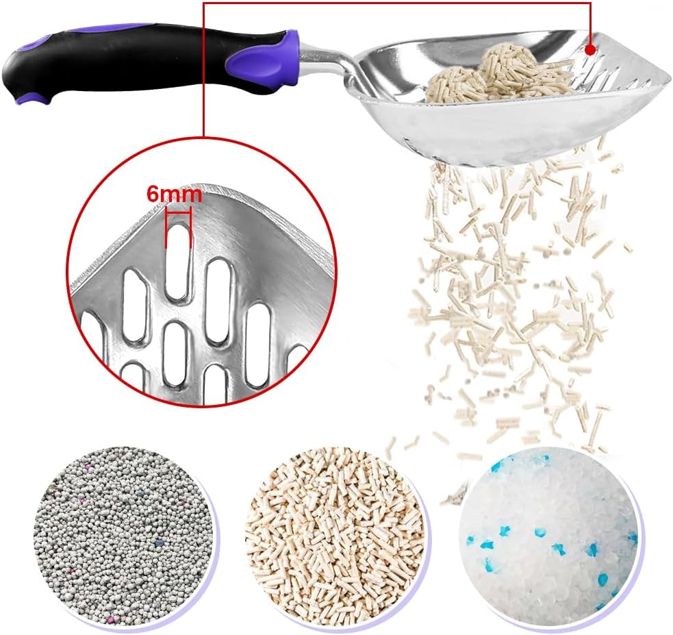 Cat Litter Scoop-Metal Cat Scooper-Long Handle Scoop,Cat Scooper-Poop Sifting-Mesh Shovel-Suitable for Cat Litter Box