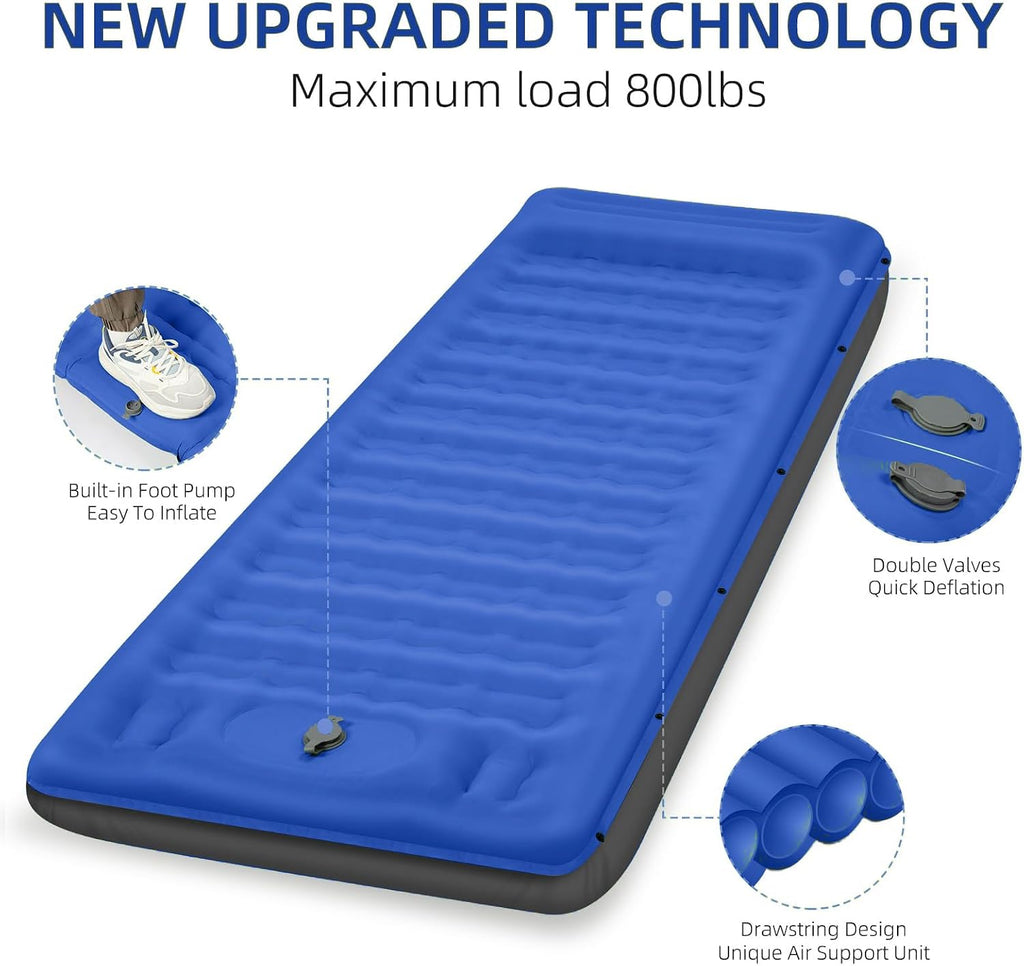 Camping Sleeping Pad, Extra Thick 5 Inch Camping Mat with Pillow Built-in Foot Pump Inflatable Sleeping Pads Compact