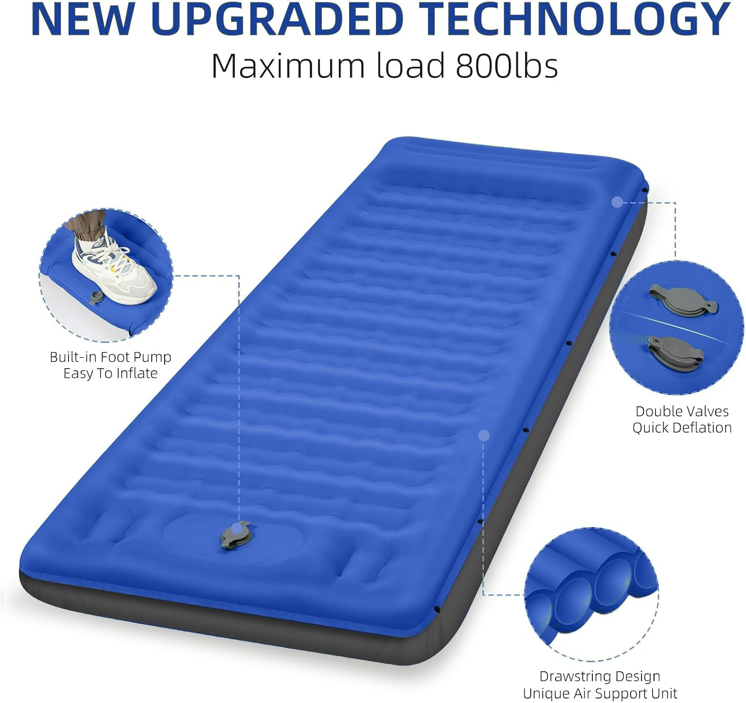 Camping Sleeping Pad, Extra Thick 5 Inch Camping Mat with Pillow Built-in Foot Pump Inflatable Sleeping Pads Compact