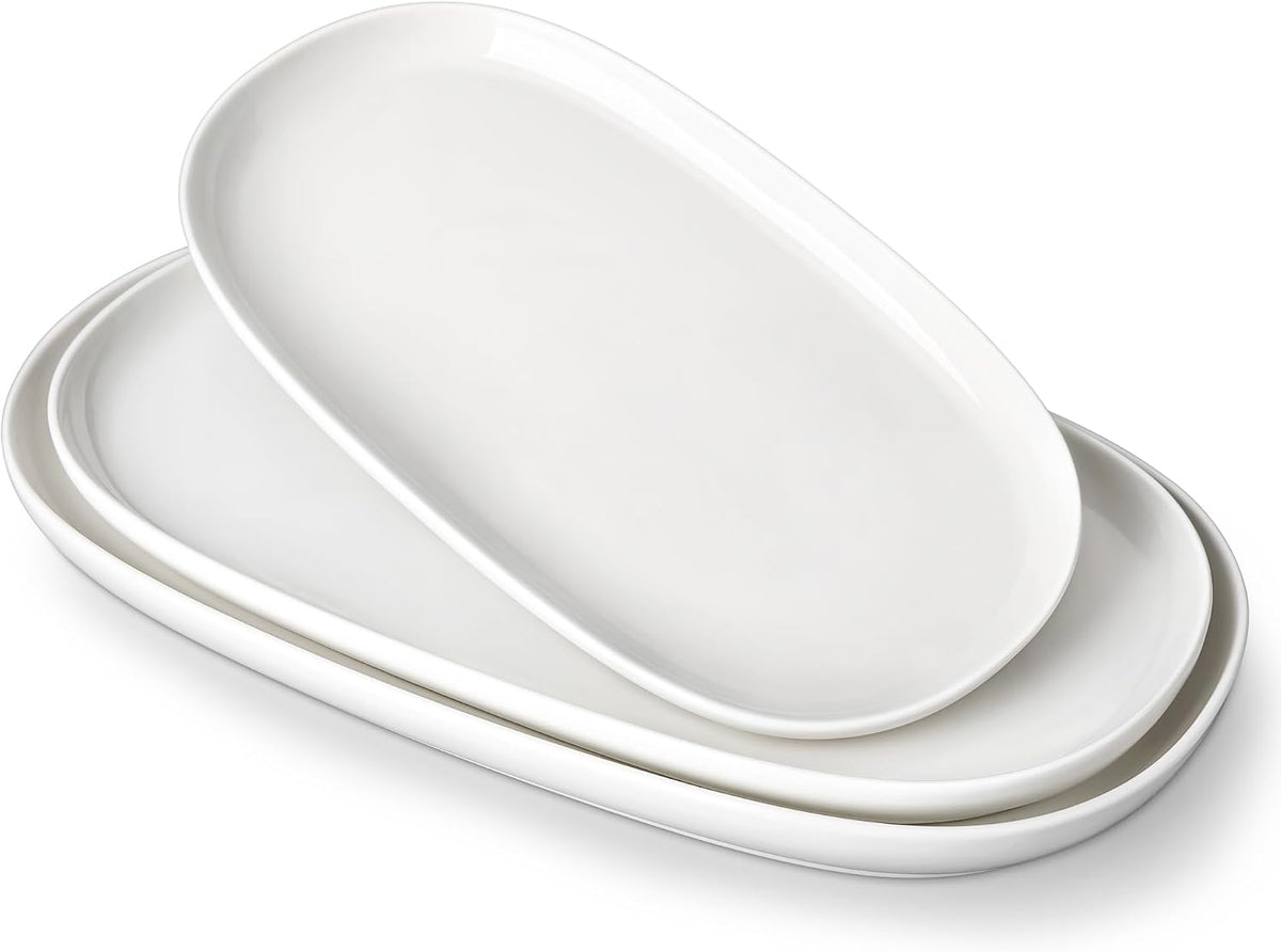 Porcelain Serving Platters Set of 3, 15.5"/14"/12" Serving Trays