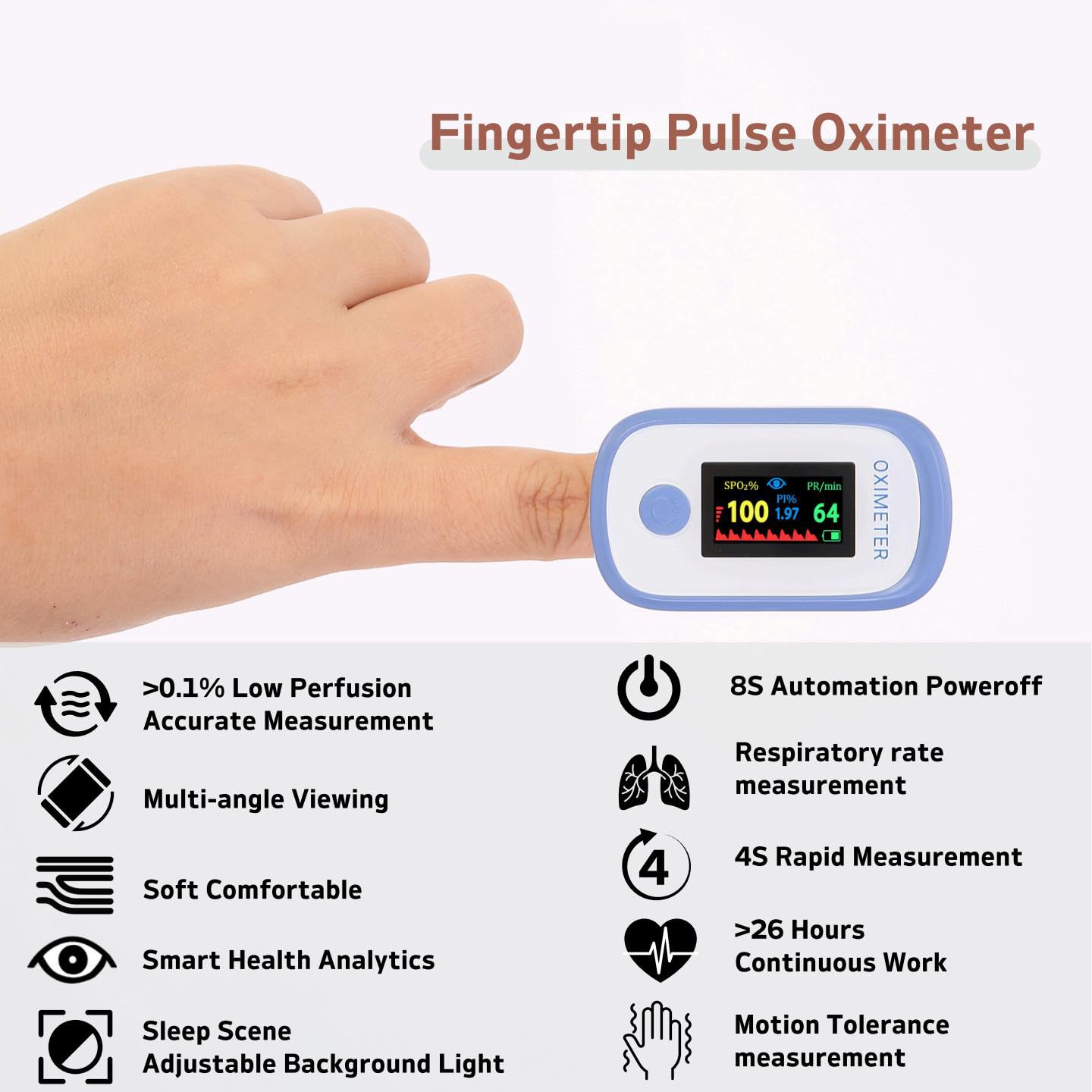 Pulse Oximeter with Respiration and OLED Display, Oximetro Fingertip Oxygen Monitor for Accurate SpO₂ and Respiration