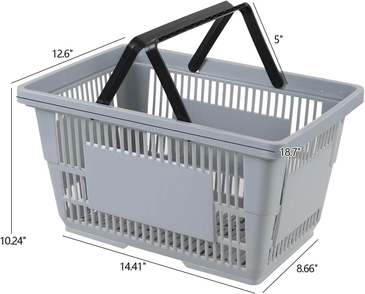 6 Pcs Shopping Baskets with Handles, 28 L Grocery Basket, Gray | Sturdy Ventilated Plastic Structure, Comfort